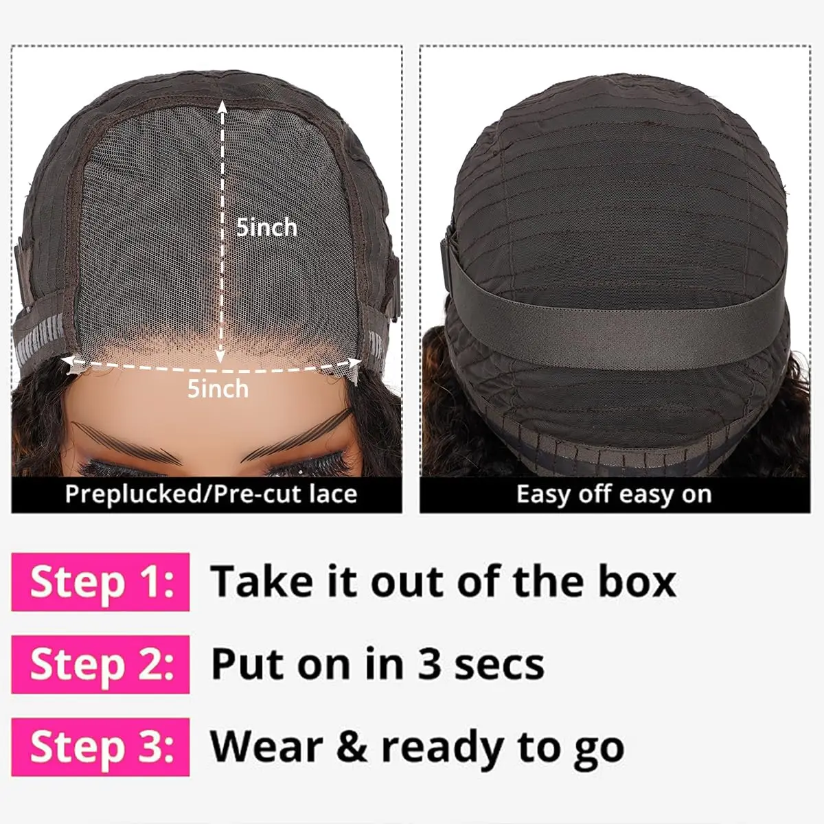 شعر مستعار بدانتيل أمامي مموج عميق ، شعر بشري ، منتوف مسبقًا ، بالايج ، أومبير ، بني ، مجعد ، كثافة ، 5*5 ، 1 ب/30