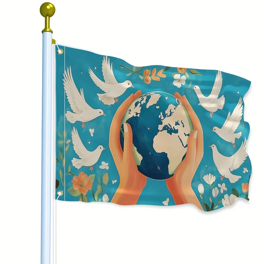 Peace Earth Flag White Dove Floral Hands Outdoor Garden Decor Banner Yard Decoration for Home Patio