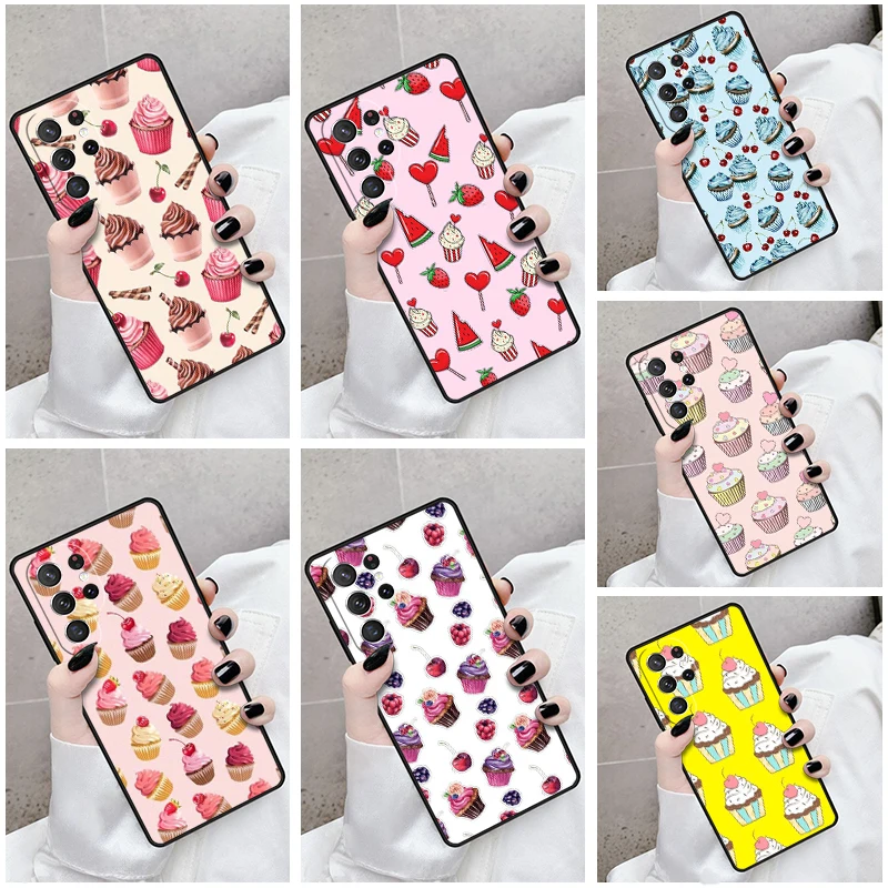 حافظة لهاتف سامسونج جالاكسي S24 S25 S23 S21fe S22 Ultra Plus Note 10 20 غطاء نمط كب كيك