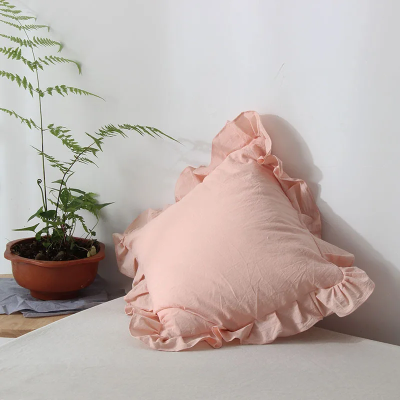 French Flounce Cotton Throw Pillowsham,Soft Comfortable Solid Color Sofa Ruffled Cushion Cover,Couch Decoration Pillowcase
