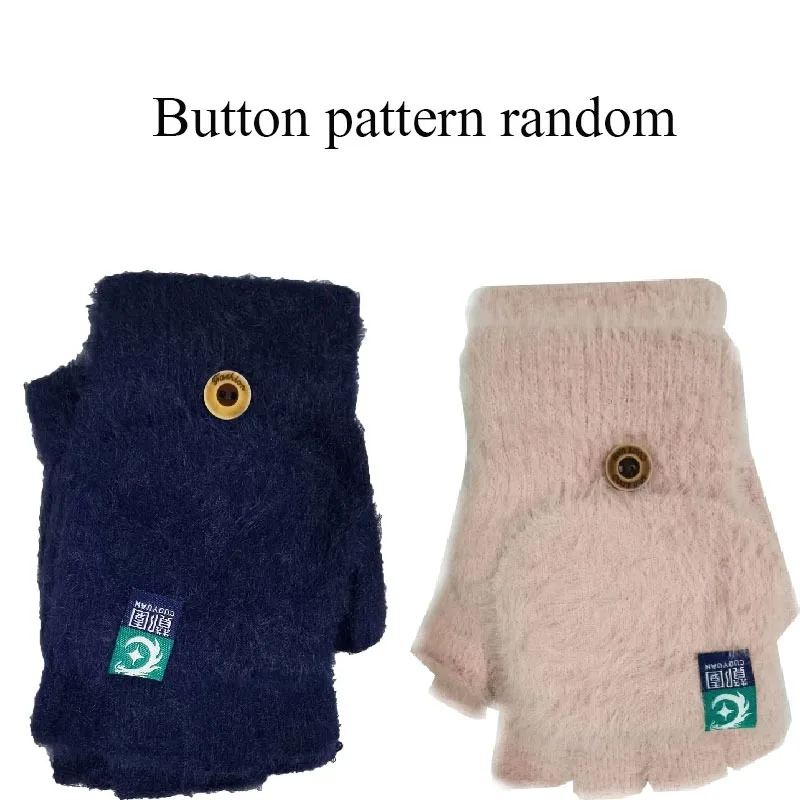 Inverno luvas de pele de coelho mulheres luvas quentes feamle meninas flip luva de pelúcia sem dedos engrossar luva quente luvas de trabalho meio dedo