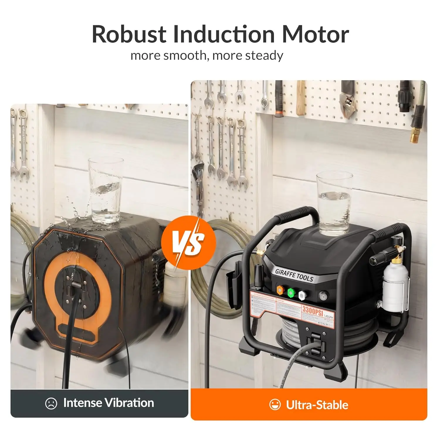 Retractable Pressure Washer 3000PSI 1.45GPM 1800W Wall Mount Electric with 50ft Hose 4 Nozzles Foam Cannon Auto Rewind, Custom