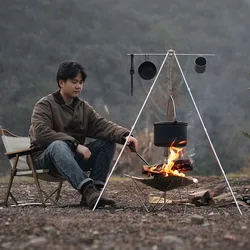 Outdoor Cooking Tripod Portable Aluminum Alloy Combination Burning Rack Camping Picnic Firewood Hanging Pot Rack Grill Tool