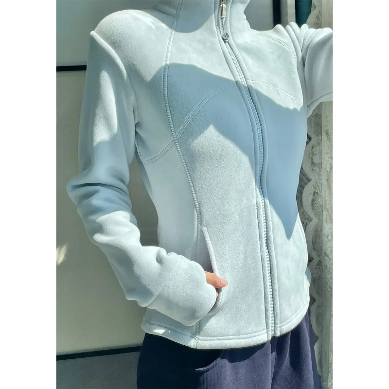 Fashion Slim Fit Double-sided fleece Jacket  Women  Winter fleece inner Lining Thick fleece Warmth Solid Color Women Clothing