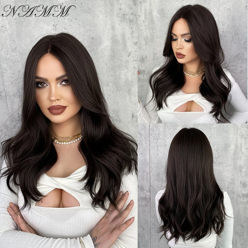 

NAMM Natural Black Synthetic Lace Hair Wigs Female Long Loose Wave Lace Wig for Women Cosplay Fake Hair Heat Resistant Wigs