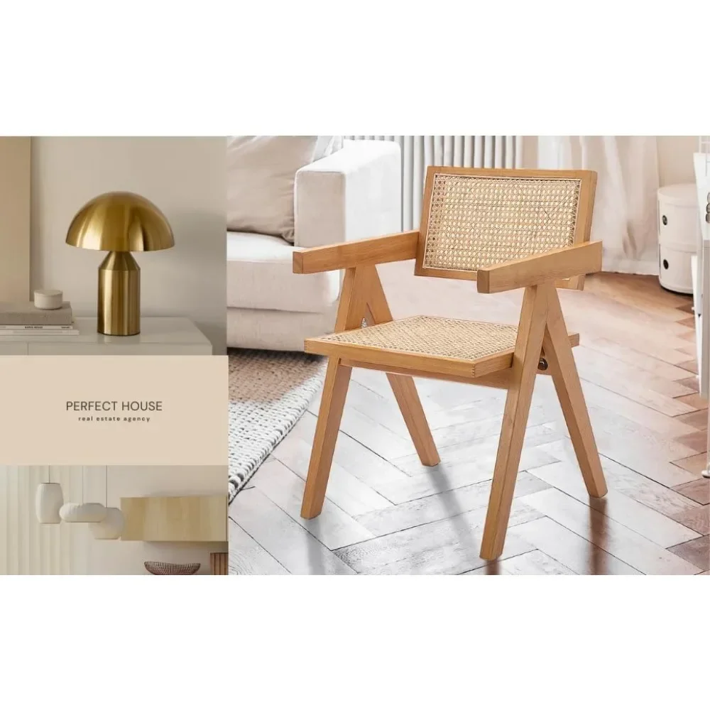 Sillas de comedor de ratán, sillón moderno de mimbre de mediados de siglo, cómoda silla lateral, sillas de cocina bohemias de madera maciza