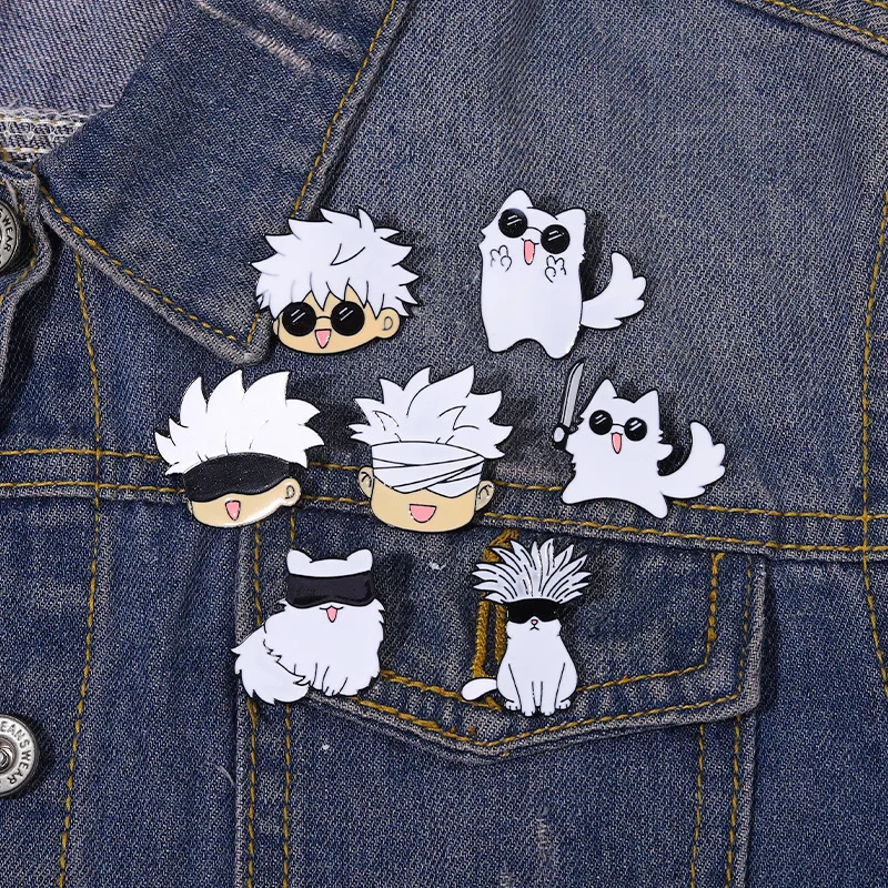 7pcs Anime Tiger Stick Youren Peripheral Brooch Accessory Cartoon Character/cat Shaped Alloy Badge Wearing Sunglasses image 5