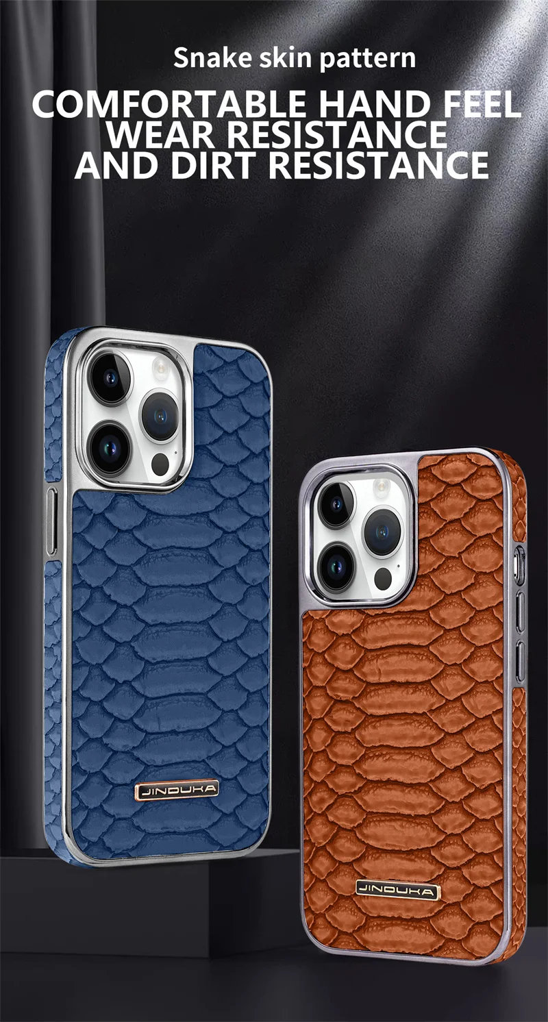 

High end Luxury Leather Pattern Phone Case For iPhone 15 14 12 13 Pro Max Silicone Plated Snake Skin Anti Drop Case