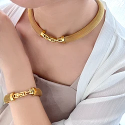 USENSET New Arrival Mesh Stainless Steel Jewelry Set Temperament Hollow Rope Chain Necklace Bracelet Women's Gift