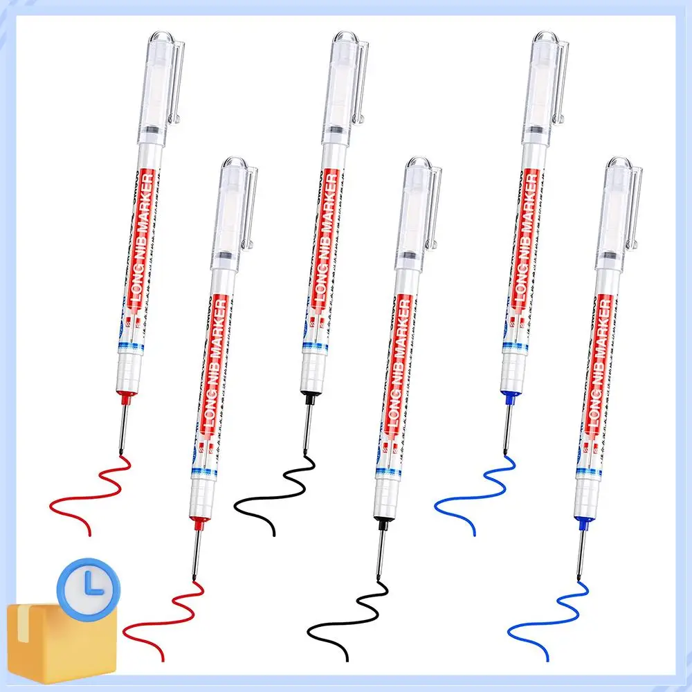 Popular 6Pcs Long Head Deep Hole Marker Multifunction Long Nosed Marker Deep Drill Hole Carpenter Mark Waterproof Marker Pen