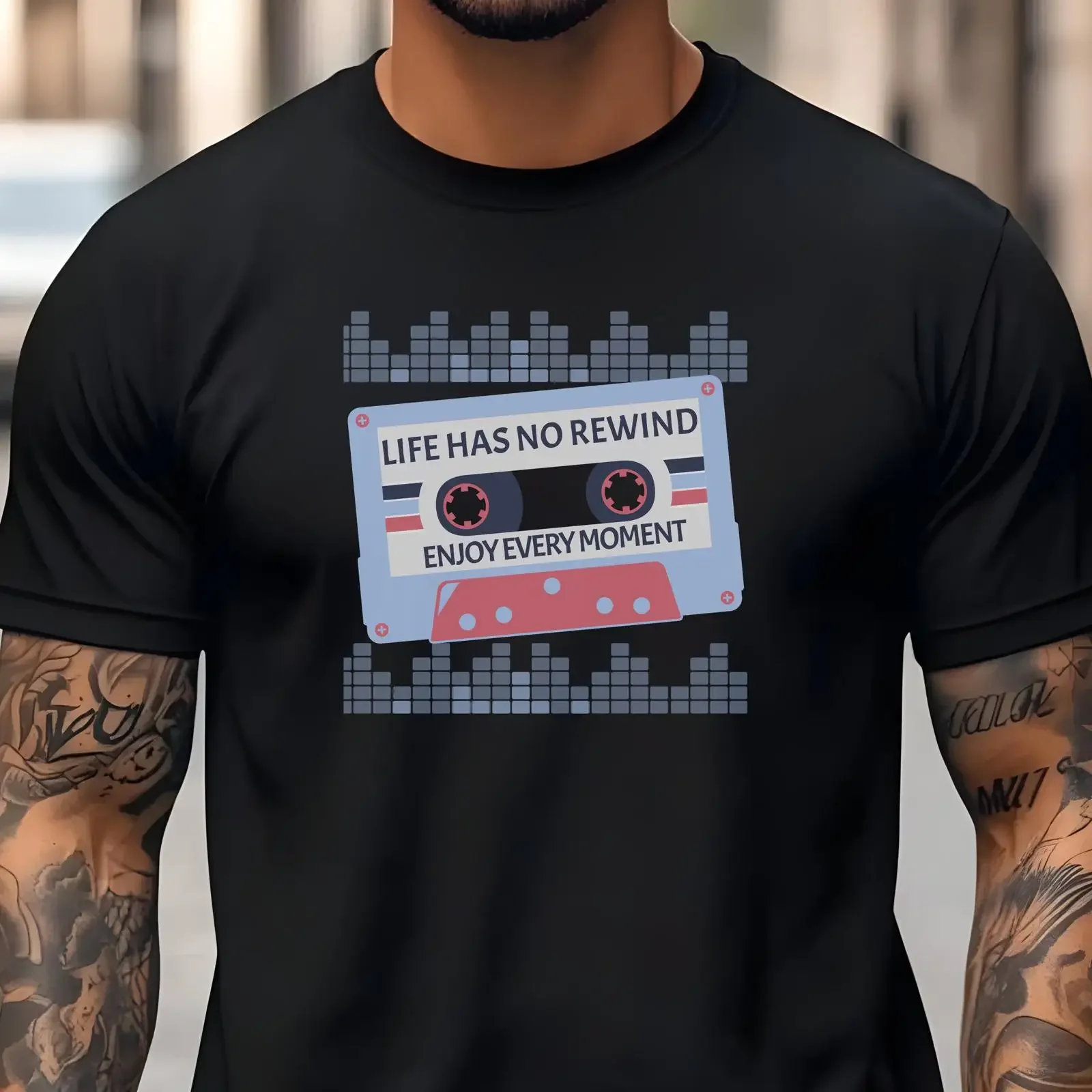 Retro Cassette T Shirt Life Has No Rewind Music Lover vintage Washed Stretched Unisex Versatile Top For Everyday Wear homme