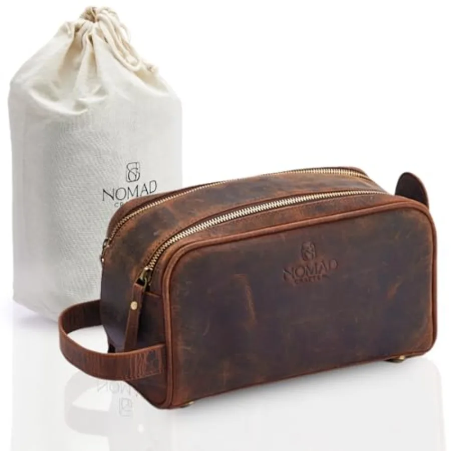 

King Size Premium Leather Travel Toiletry Bag for Men and Women - Water-Resistant Dopp Kit - Mens Bathroom Bag, Shaving and Cos