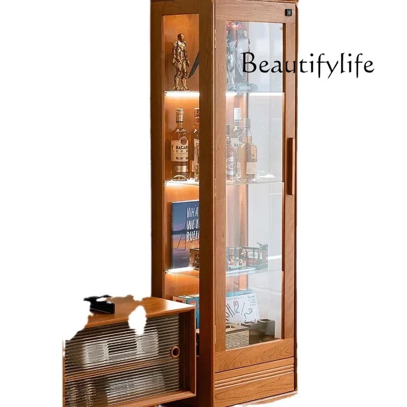X35 Transparent Glass Dustproof Display Solid Wood Living Room Display Storage Wine Cabinet Book