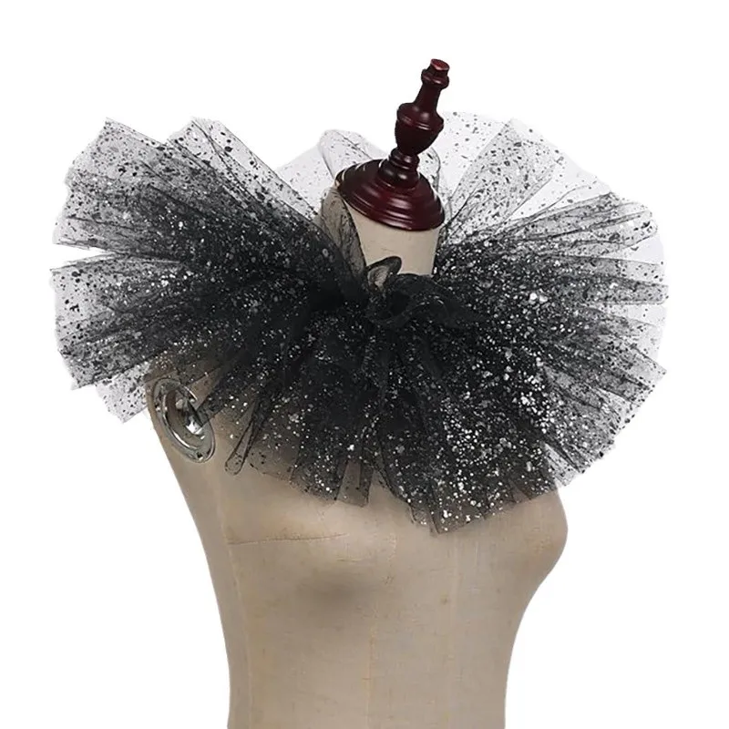 

Vintage Neck Victorian Ruffled Puff Mesh Fake Collar Clown Cosplay Costume Party Shiny Halloween Removable Vampire Jabot Neck