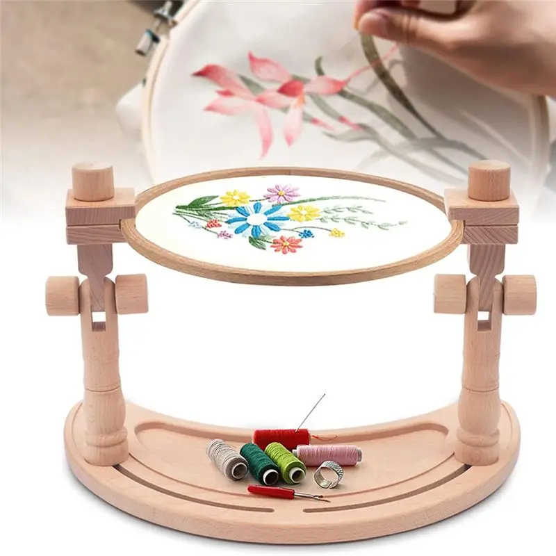 Hot Selling-Adjustable Embroidery Stand, Rotated Stand Beech Wood Embroidery Hoop Holder For Arts Crafts Sewing