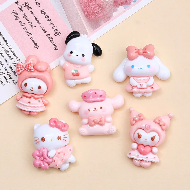 

10PCS Kawaii sanrio Hello Kitty Kuromi cinnamoroll Handmade DIY mobile phone hair accessories keychain resin Decor accessories