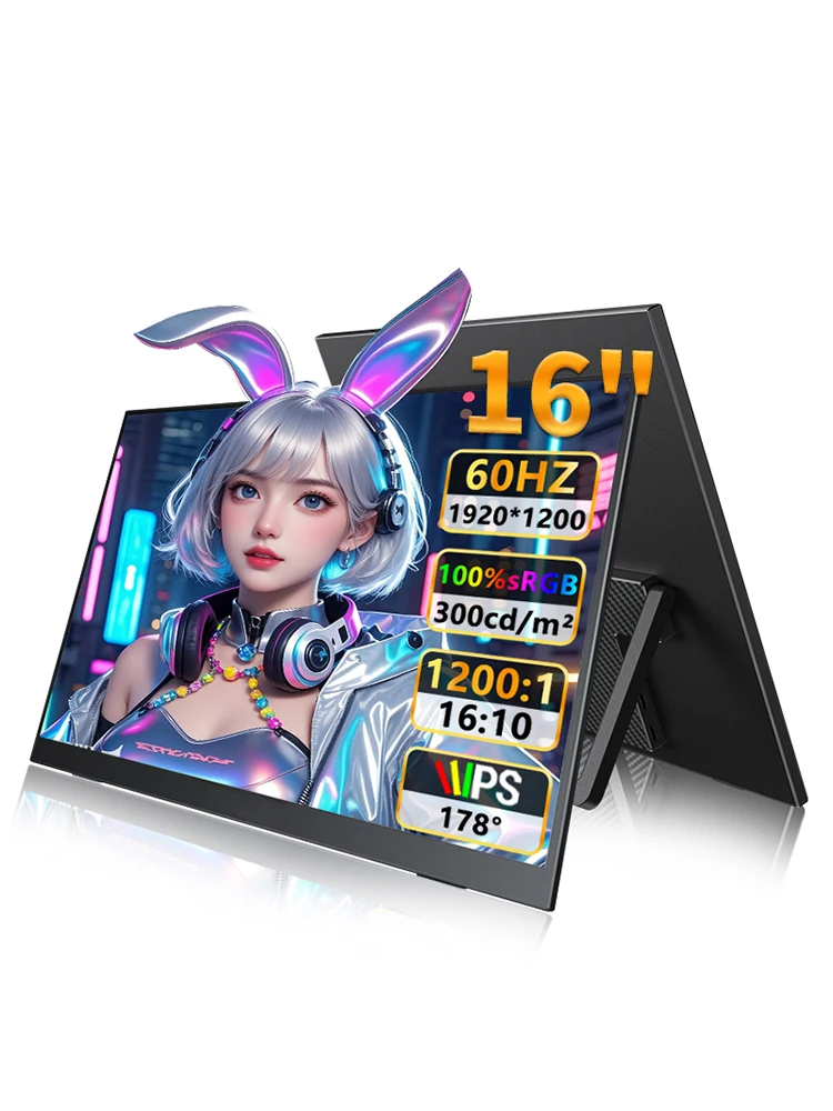 16 inch FHD draagbare touchscreen/niet-touchscreen monitor, extern display IPS, USB-C, mini-HDMI voor laptop, Mac, PC, Xbox, PS, Switch, met VESA-gat - afbeelding 2