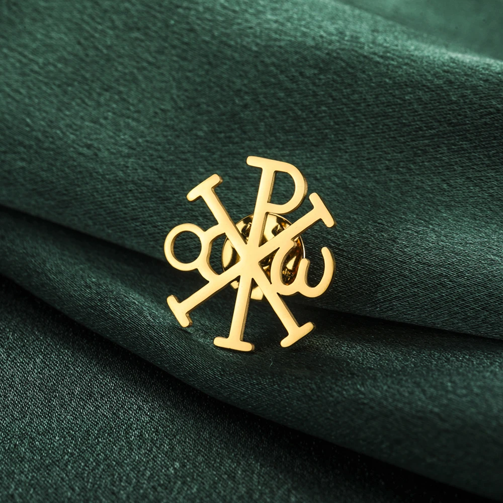 Dawapara Chi Rho Kreuz-Brosche Christogramm Griechisches Symbol Religiöser Jesus Christlicher Schmuck aus Edelstahl – Detail 9