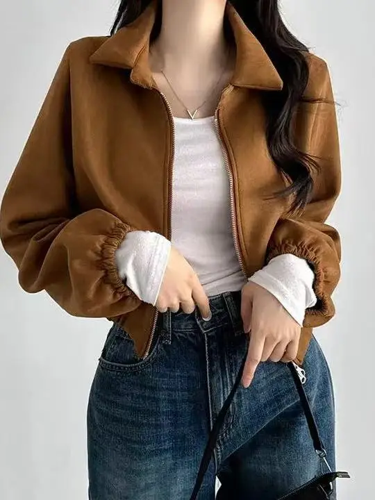 

Шикарный топ в стиле ретро с воротником-стойкой, женский корейский свободный крой из полиэфирного волокна, осень-зима, Новое поступление, универсальный топ