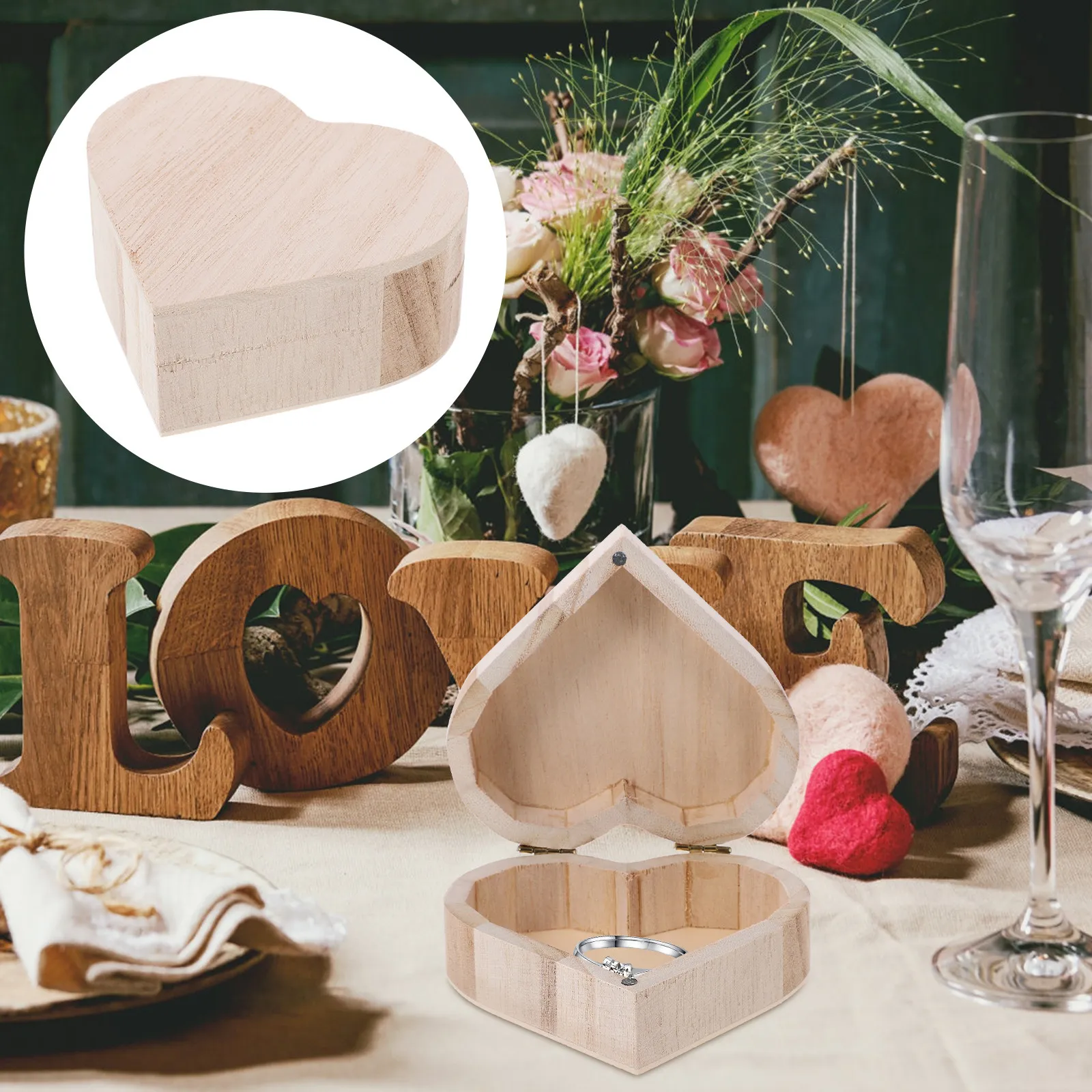 

Heart-Shaped Wood Jewelry Box Compact Size Space-Saving Makeup Storage Case Decorative Organizer for Women Girls