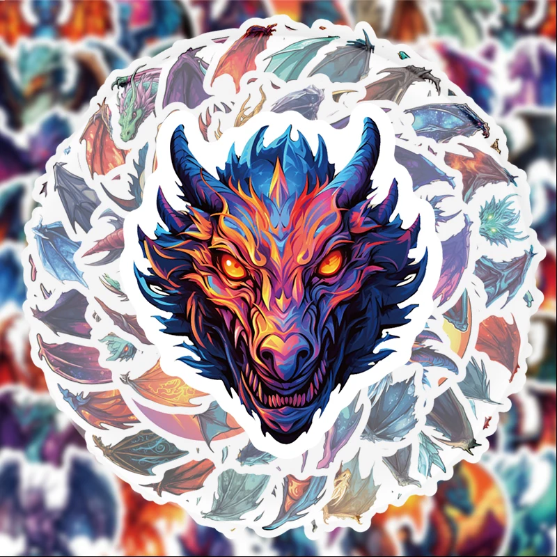 50 Fire-Winged Dragon Graffiti Stickers, Suitable for Water Bottles, Laptops, Phone Decorations, Suitcases, Skateboards, Guitars, Gift Boxes, Party Decorations, Holiday Gifts