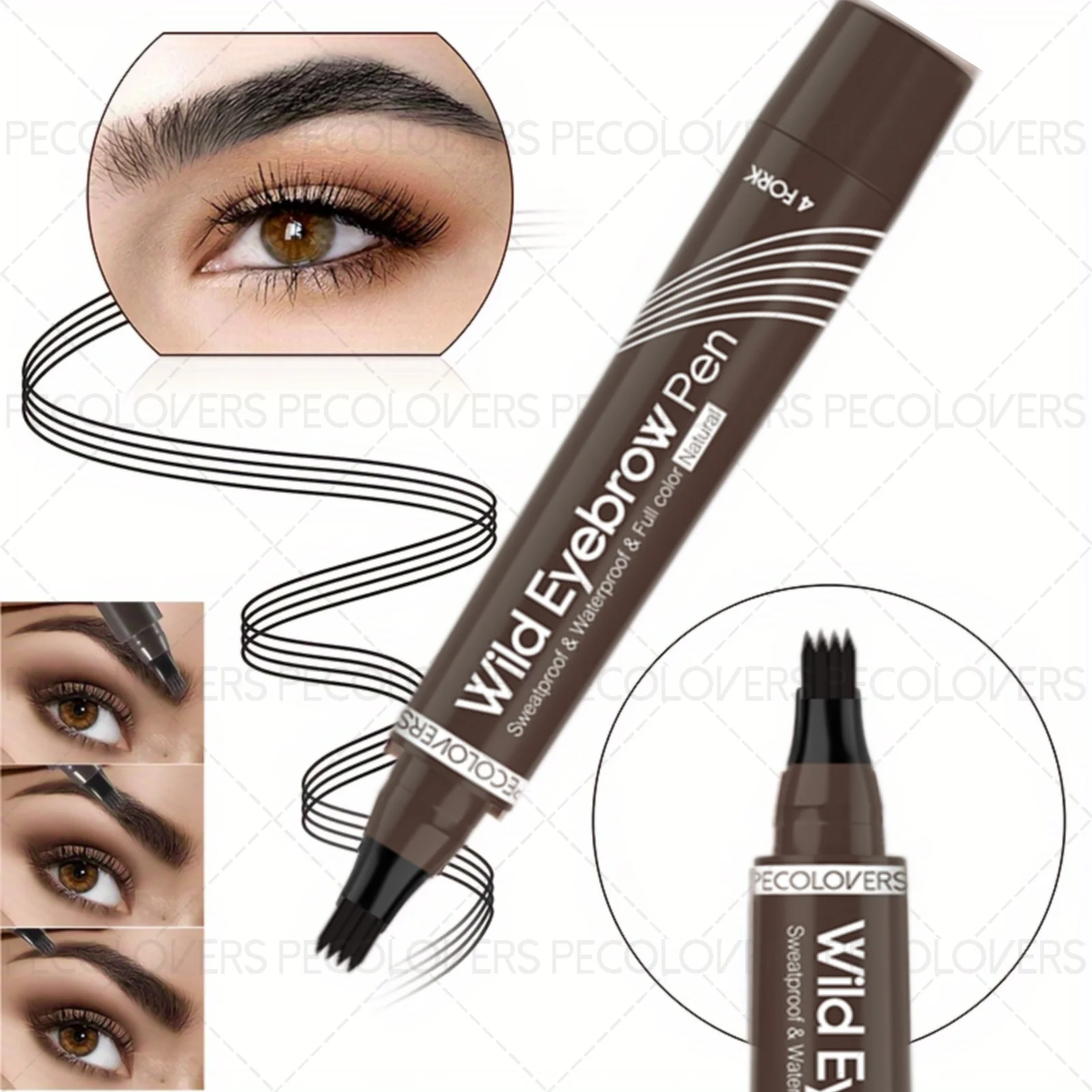 1개 4헤드 브로우 펜 - 자연스러운 마무리, 방수 및 땀에 강함, 이동 중에도 터치업을 위한 휴대용 디자인을 위한 듀얼 쉐이드