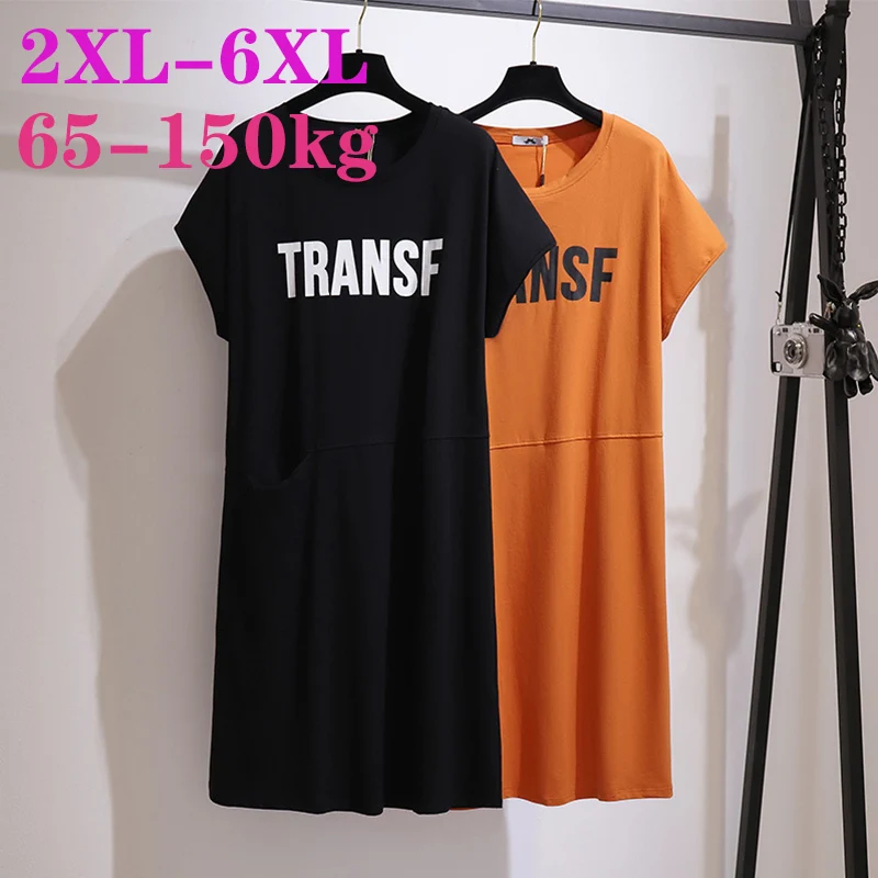 

5XL 6XL 150kg Summer Women's Big Size Dresses 2023 Collection Letter Print Loose Fit T-shirt Dress Vestidos De Verano Mujer 2023