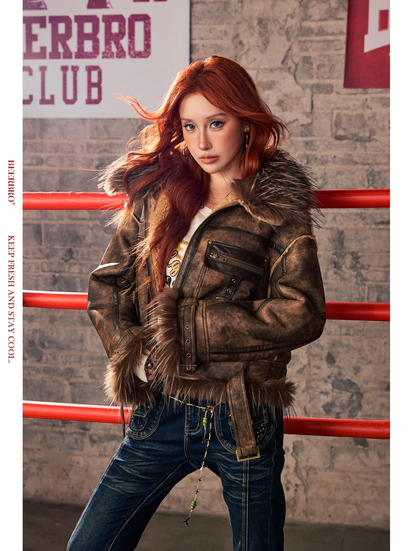 

BeerBro Violent Beau Dyeing Thiened ket Cosite Warmth Women's ort Coat Fur Leather Inteated Outerwear Polyester