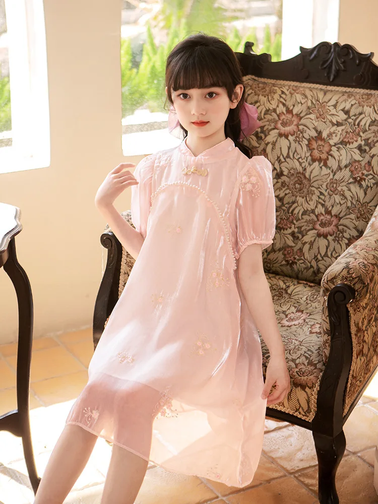 Girls' Dress2024New Children's Fashionable Princess Dress Summer Hanfu Girls' Pearl Skirt