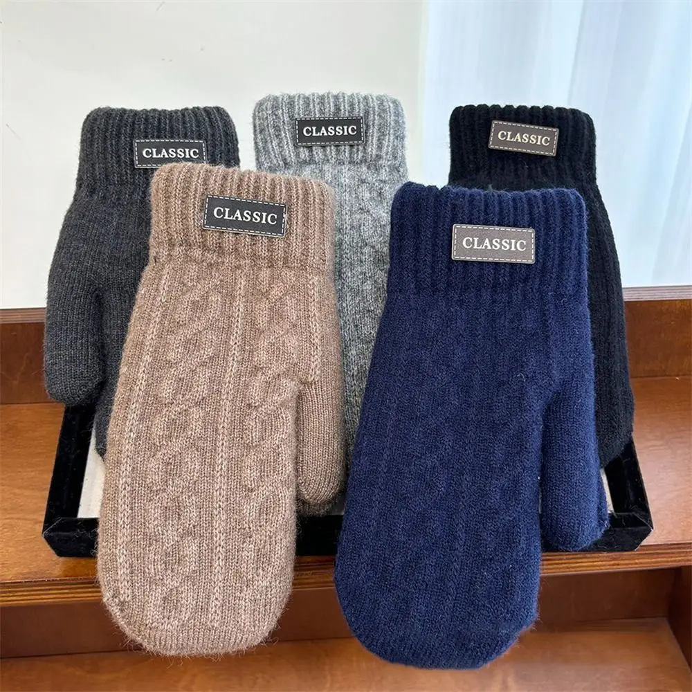 قفازات محبوكة سميكة من الصوف للرجال والنساء ، جميع قفازات الأصابع ، مقاومة للبرد ، مقاومة للرياح ، دافئة ، أحادية اللون ، أنيقة