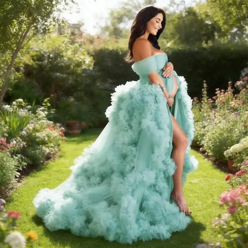 Elegant Maternity Photoshoots Dress Soft Polyester Fabric Bridal Gown With High Elasticity For Comfortable Daily A2UB