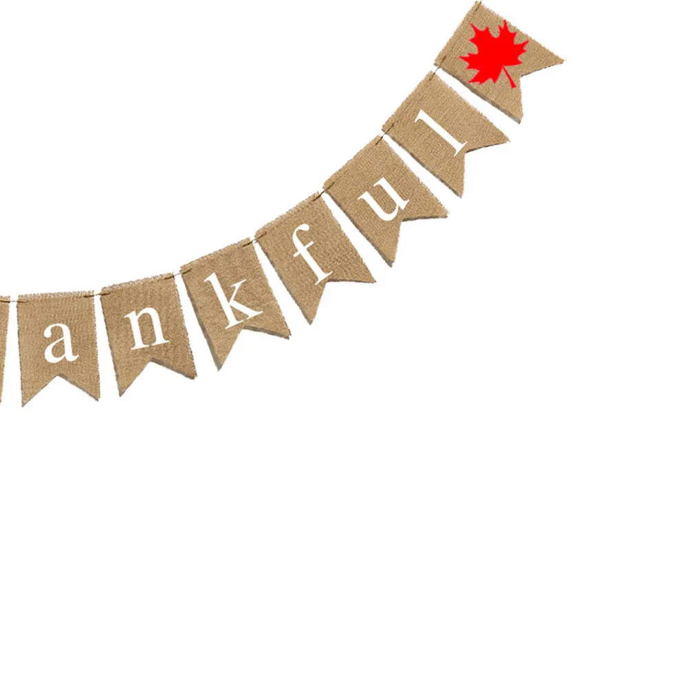 Thanksgiving Burlap Banner Vintage Thankful Design with Maple Leaves Autumn Harvest Party Hanging Bunting Decor for Banquet
