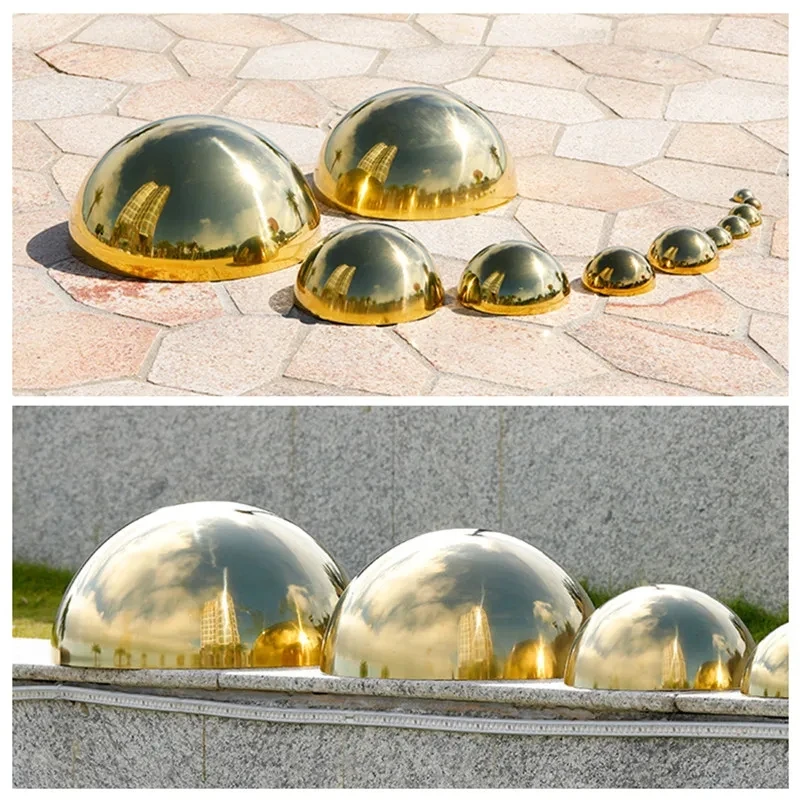 Diameter 2.5cm-70cm 304 material 1.0mm stainless steel Titanium gold metal hollow decorative ball mirror semi-round dome head