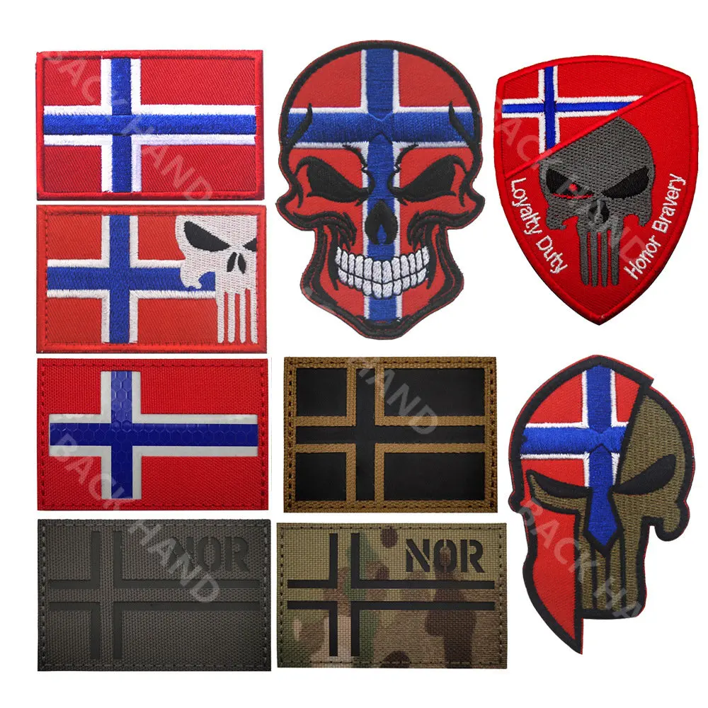 NOR Norway Embroidered Infrared Reflective Magic Sticker Flag Pack  Glow-in-the-dark Tactical Morale Badge Military Patches