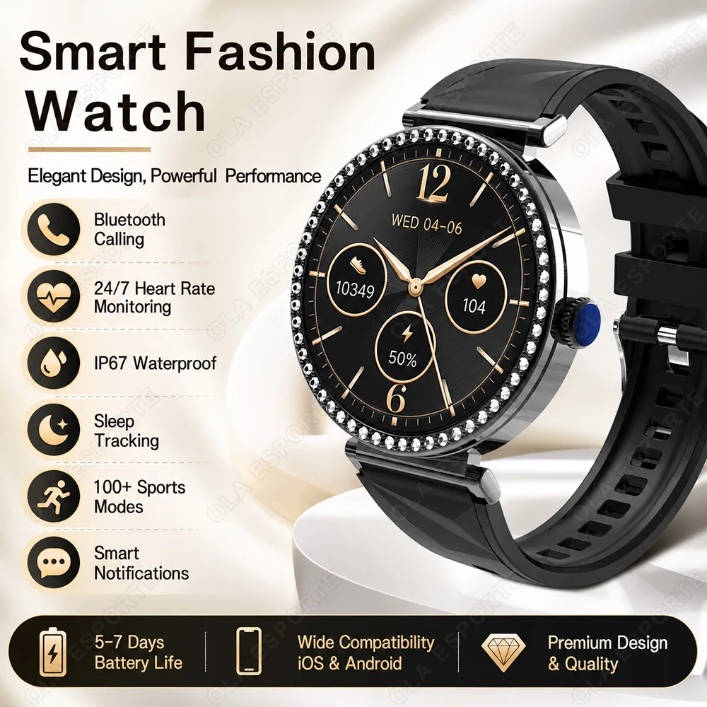 1,27-Zoll-Smartwatch für Damen, Gesundheits- und Sportuhr, Luxus-Herzfrequenz- und Schlafmonitor, wasserdicht, Bluetooth-Anruf, Smartwatch HW12