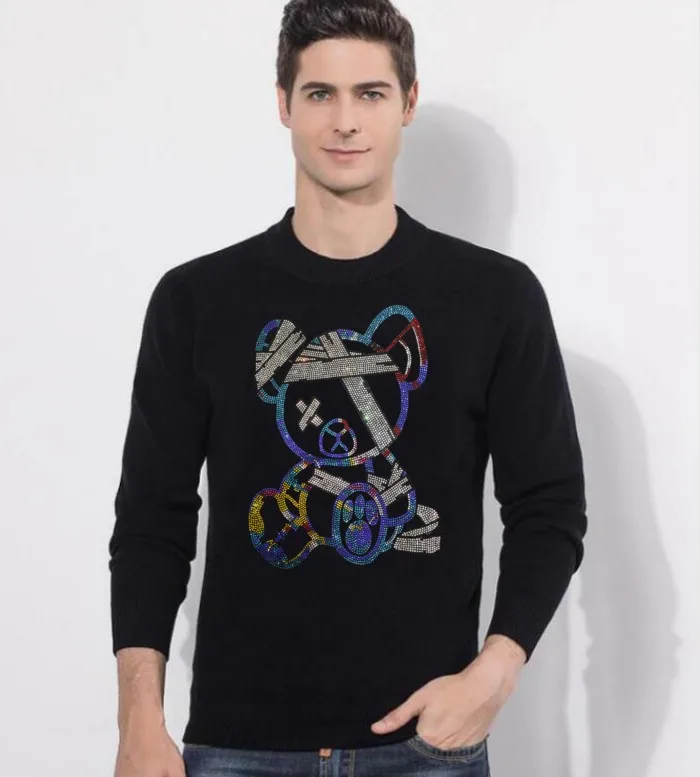 

Autumn Fashion Thin Sweaters Men Long Sleeve Pullovers Man O-Neck Rhinestone Slim Fit Sweaters Knitting Tops