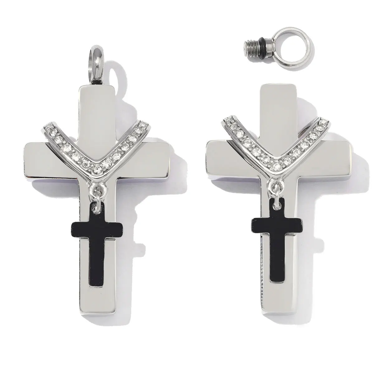 2pcs/Lot Stainless Steel Openable Cross Urn Necklace Pendants for Family Member Ashes Keepsakes Memorial Jewelry Wholesale