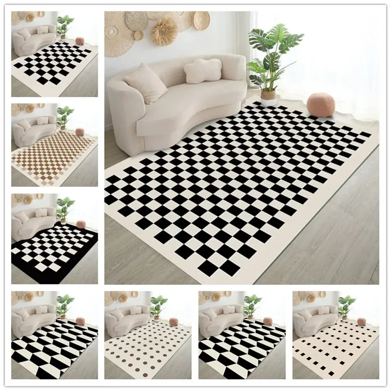 Black and White Light Luxury Geometric Pattern Floor Mats Door Front Decoration Home Living Room Floor Mats