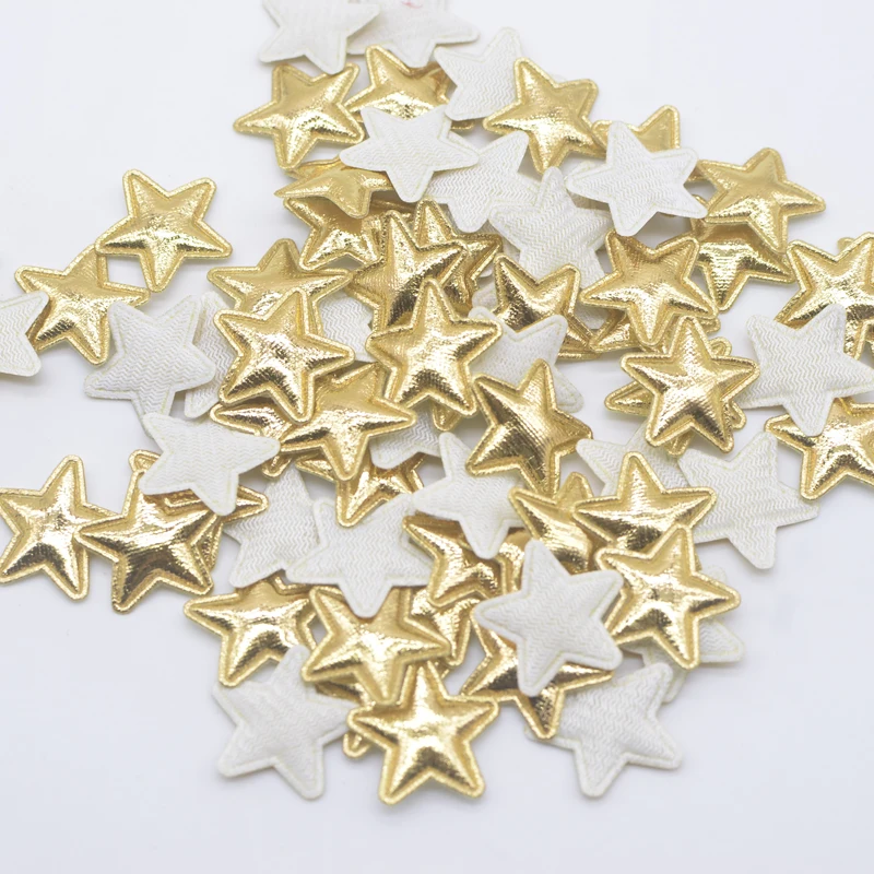 100Pcs 20mm Padded Gold Cloth Star Moon Applique for DIY Craft Clothes Hairpin Wedding Decoration Patches Accessories