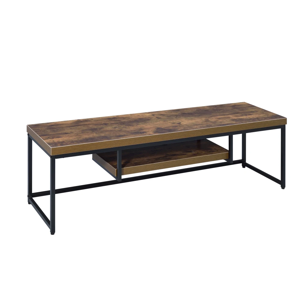 Weathered Oak and Black 1-shelf TV Stand Industrial TV Stand with A Rustic Charm Perfect Adding A Touch of Character