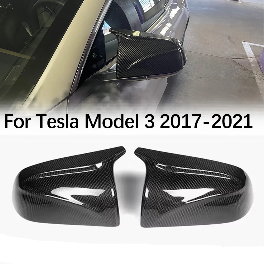 1 Pair Gloss Black Carbon Fiber ABS Rearview Side Mirror Housing Caps For Tesla Model 3 2017-2021 Exterior Car Accessories Style