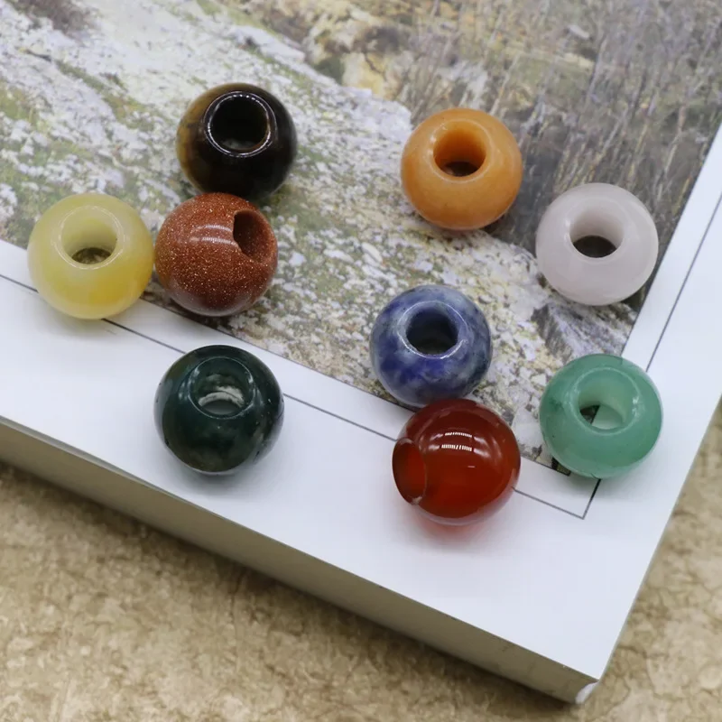 5pcs 12mm Large Hole Beads Natural Semi-precious Stone11Colors for Choice Hole Size Approx 5mm DIY Manual Accessories  Wholesale