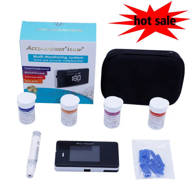 4 in1Accu-Answer Multi-Function Cholesterol Meter Uric Acid&Hemoglobin Blood Glucose Test strips kit for Diabetes Gout Device&