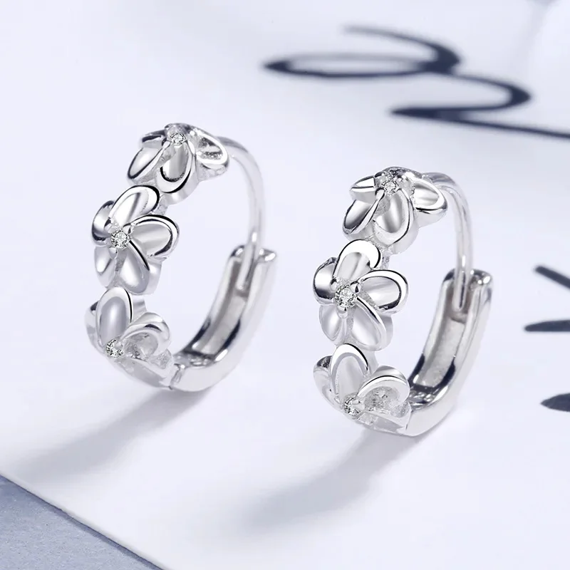 Top Sale 925 Sterling Silver Needle Earrings for Women\'s Wedding Fashion High Quality Jewelry Crystal Zircon Flower Cute Stud