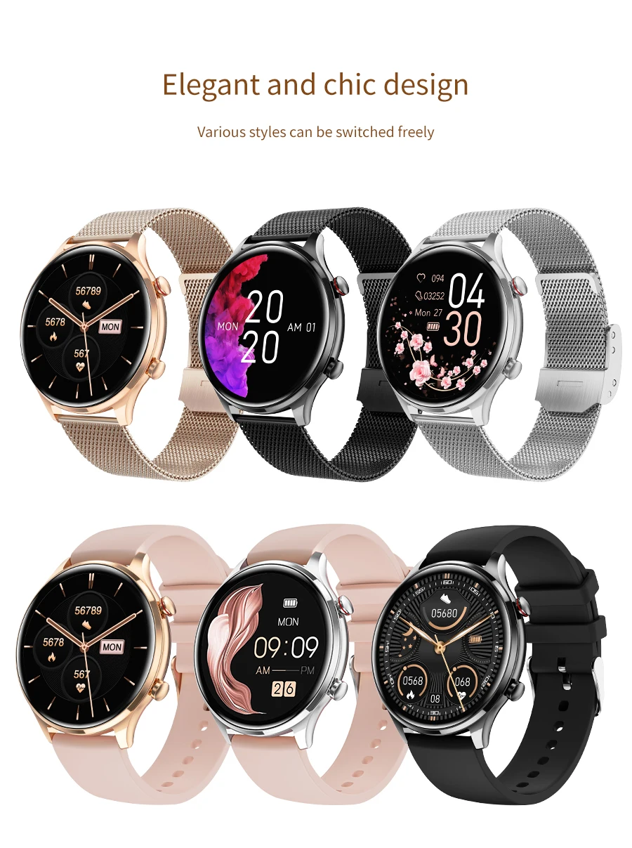 AK50 Ladies Smart Watch Bluetooth Call Smartwatch Luxury Wrist Watches Digital Wristwatch Fitness Health Monitoring for Women