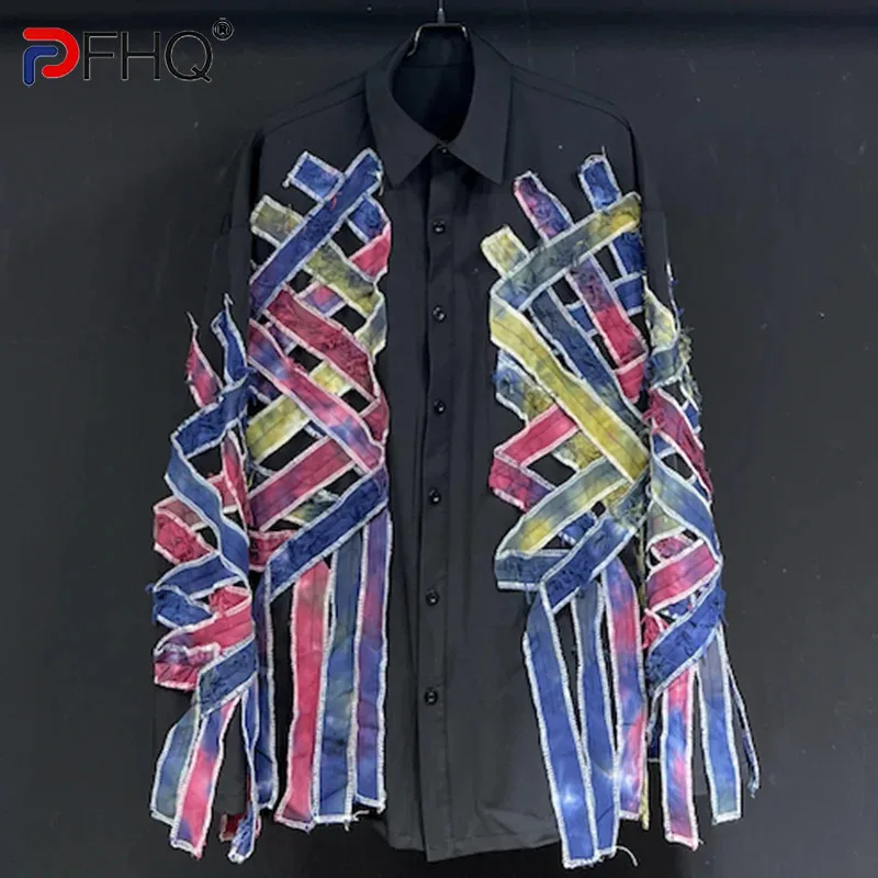 PFHQ Men's Shirt Summer 3D Twisted Worn Lock Edge Tie Dyed Long Sleeve Handsome Creativity Chic Single Breasted Tops New 21Z4811