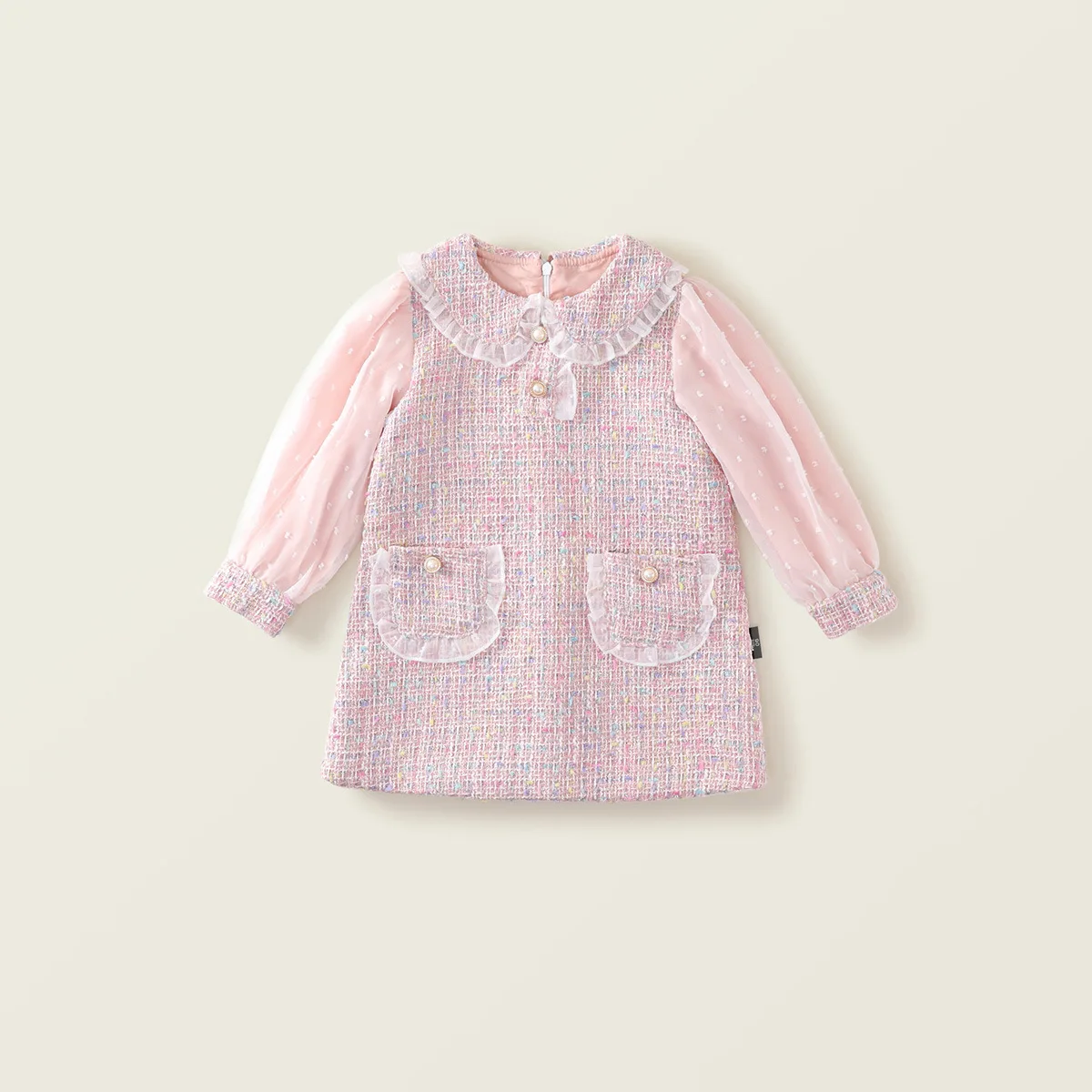 Girl's Pink Temperament Long Sleeved Dress with Pocket 2024 Autumn New Baby Fake Two-piece Lace Children's Dress Kids Clothes
