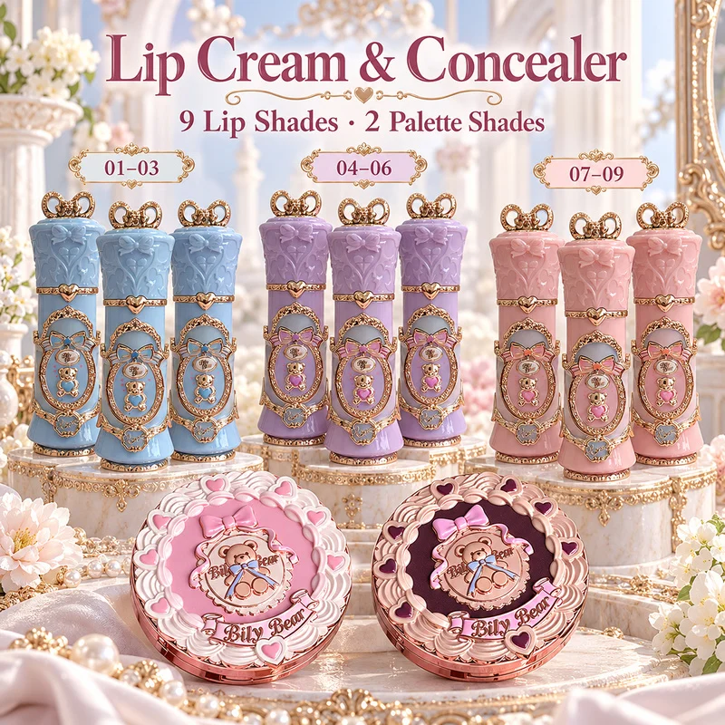 Billy Bear 2 Pcs Makeup Set Cream Concealer Palette and Velvet Matte Lip Cream Lip Stain Soft Focus Natural Makeup Cute Gift Kit