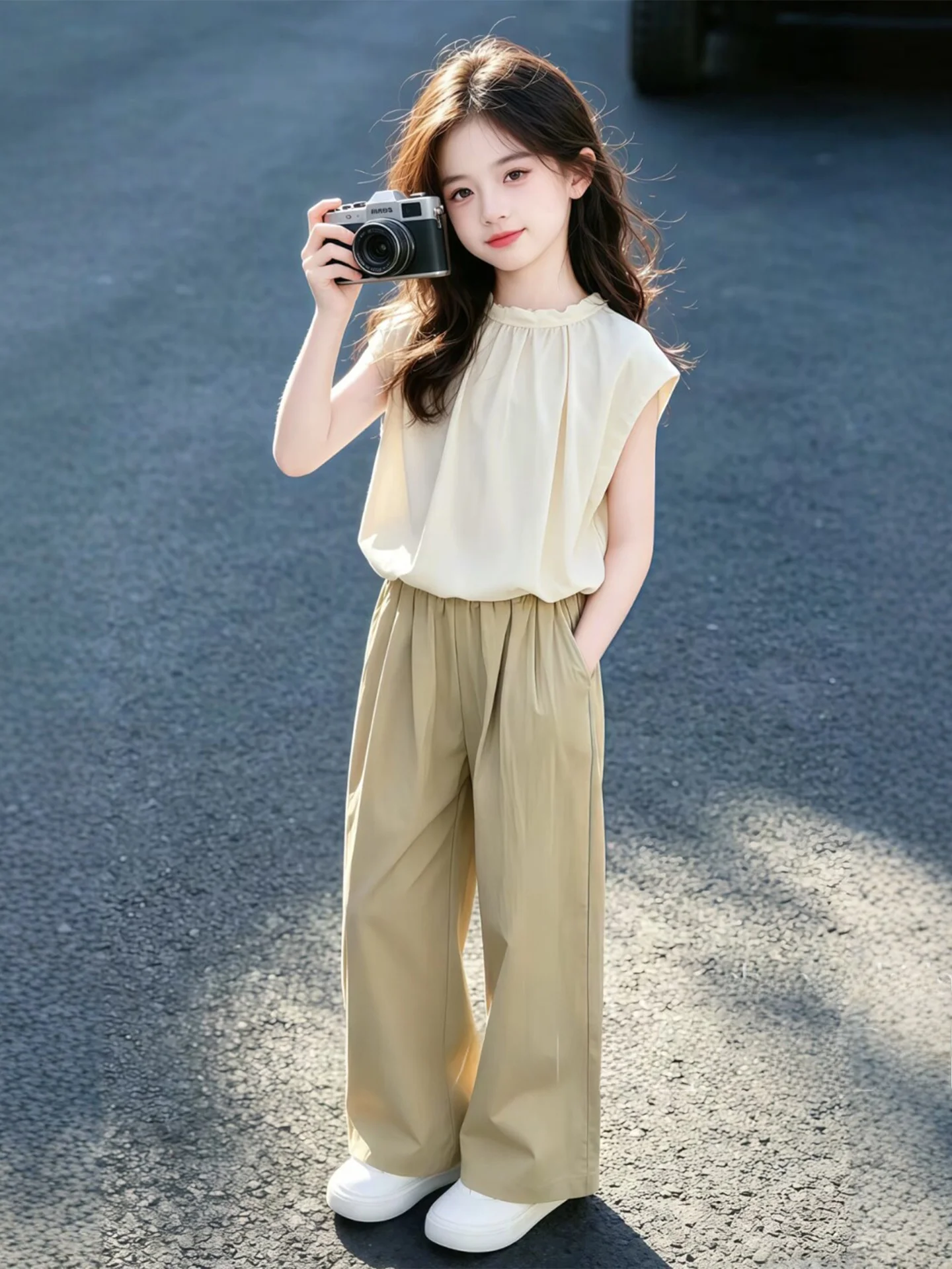 0代女子の夏服セット-5歳-中学生服-ヴィンテージスタイル-通気性-軽量-キッズ服
