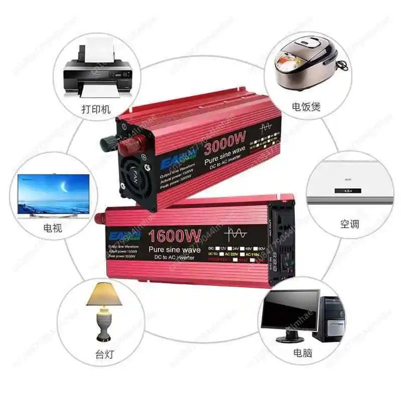 Shipping Ukraine 3kw 3000 Watt 12V 24V 48V Dc to AC 220V 1000W 1600W 2200W Car RV Power Pure Sine Wave Power Inverter 3000w